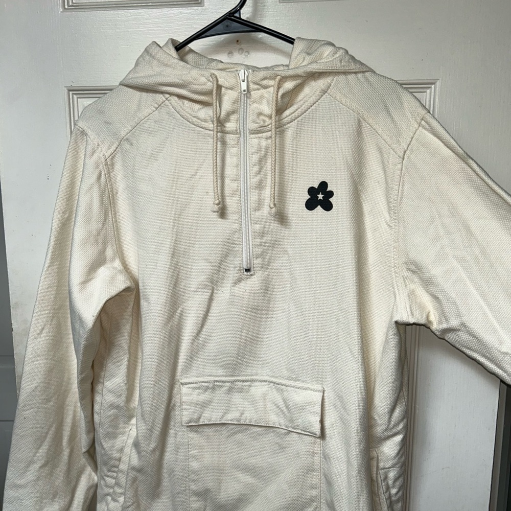 Converse X Golf Le Fleur Cream Zip-Up Woven Hoodie Jacket with Kangaroo Pouch